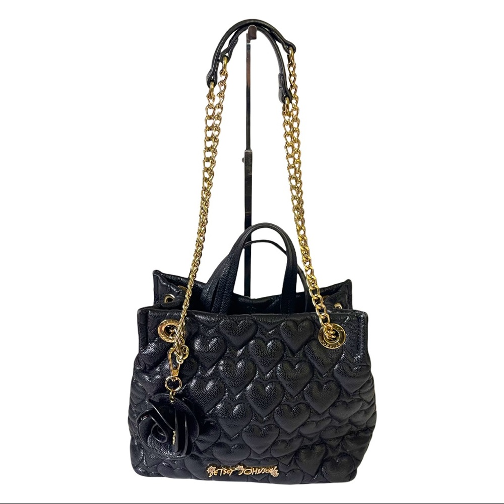 Betsey Johnson Heart Quilted Bag in Black